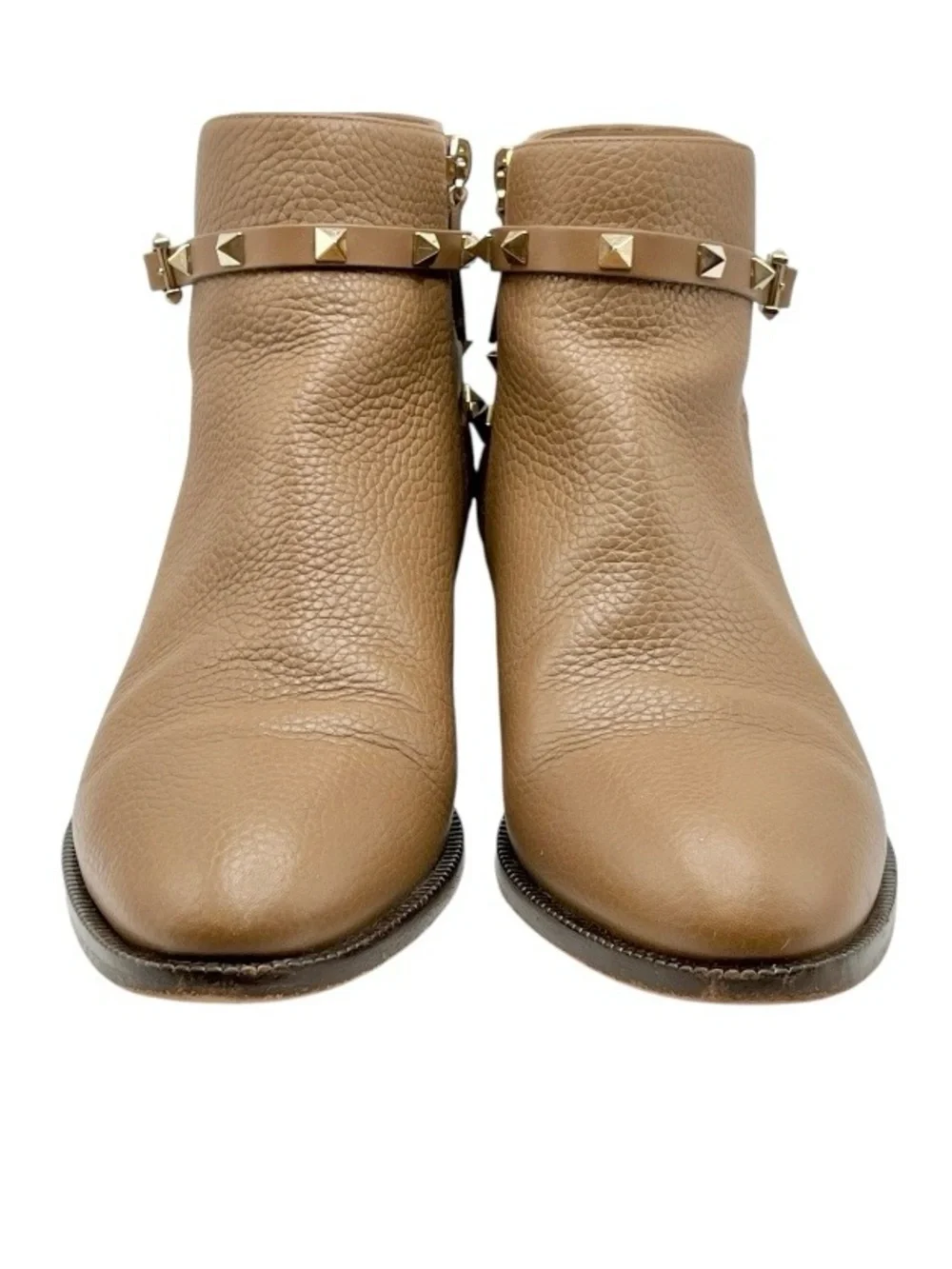 Valentino Rockstud Harness Leather Ankle Boots Poudre Tan EU 41 US 10.5